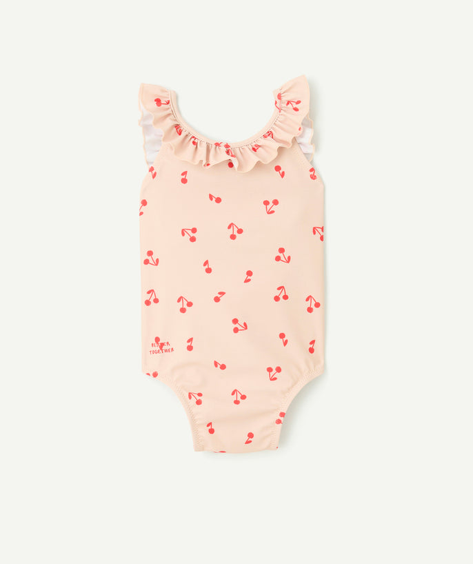 Maillot de bain 1 pièce rose pâle imprimé cerise - 1