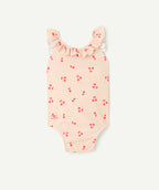 Maillot de bain 1 pièce rose pâle imprimé cerise - 1