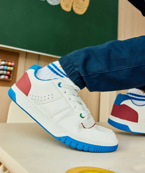 Baskets à lacets garçon blanc bleu et bordeaux - 1