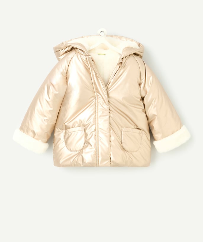 Blouson bébé fille en rembourrage recyclé à capuche rose gold - 1