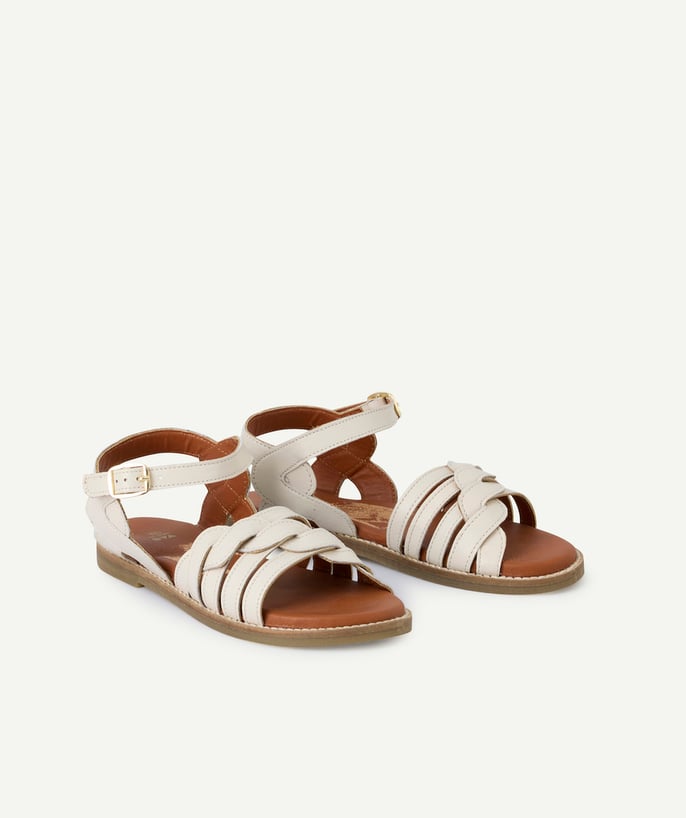 Sandales fille en partie en cuir blanc - 1
