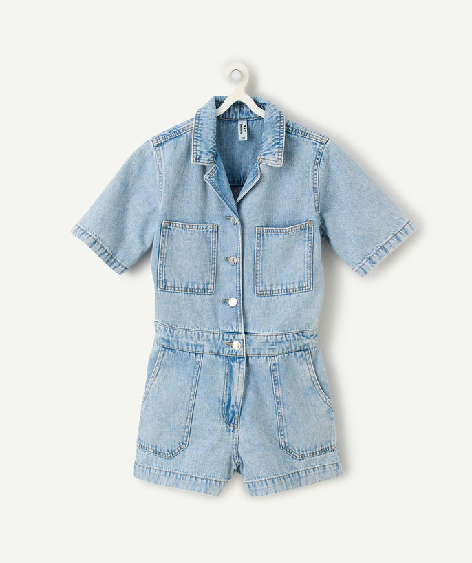 Combishort fille manches courtes denim - 1