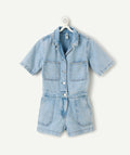 Combishort fille manches courtes denim - 1