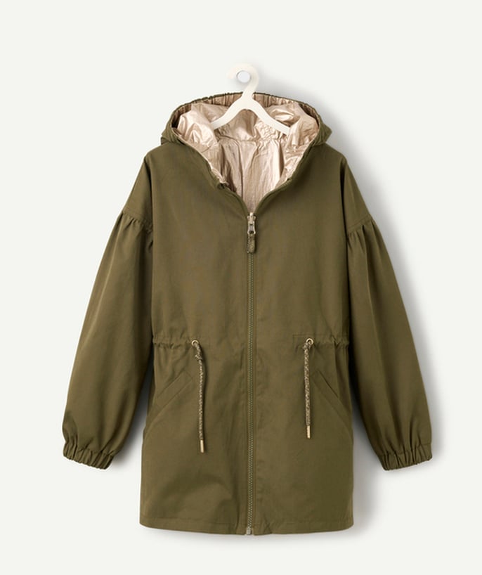 Parka fille kaki réversible et déperlante - 1