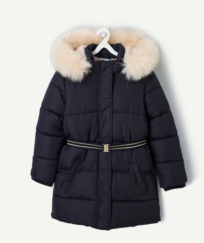 Doudoune bleu marine à paillettes pour fille avec capuche - 1
