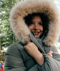 Doudoune fille doublée kaki capuche - 1
