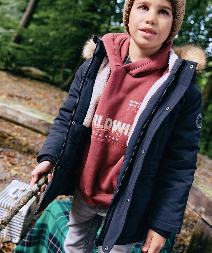 Parka garçon noire à capuche - 1