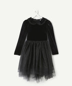 Robe fille velours noire à paillettes - 1