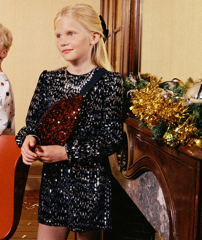 Combishort noir à sequins pour fille - 1