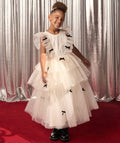 Robe créateur 2025 en tulle blanc avec nœuds pour fille - 1