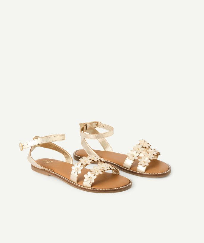 Sandales fille couleur dorée avec fleurs - 1