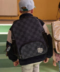 Sac à dos garçon bleu motif damier - 1