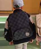 Sac à dos garçon bleu motif damier - 1