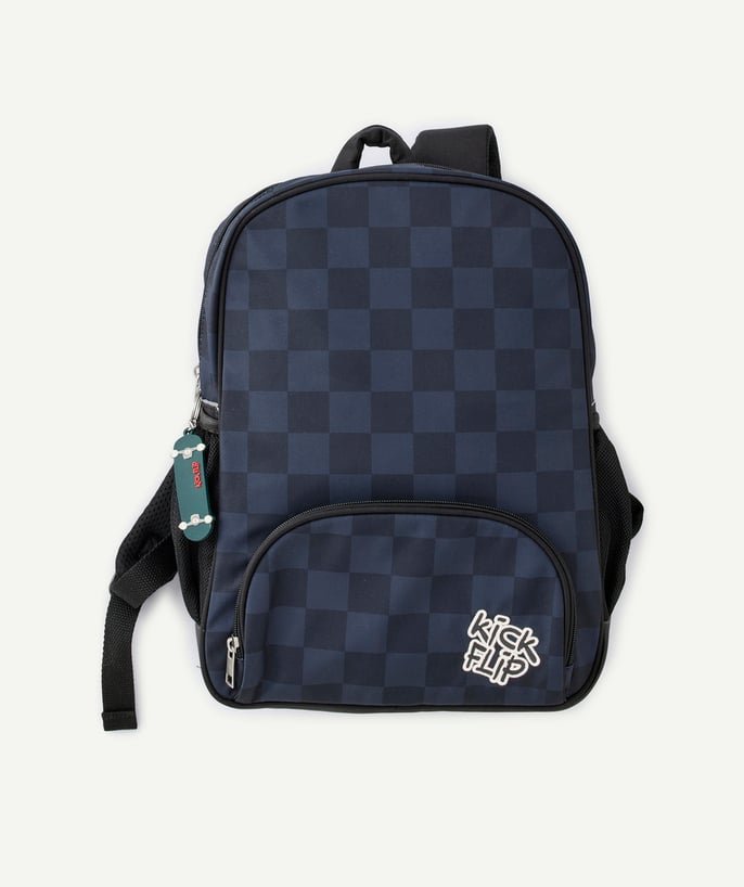 Sac à dos garçon bleu motif damier - 2