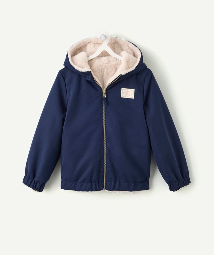 Blouson fille bleu déperlant et réversible - 1