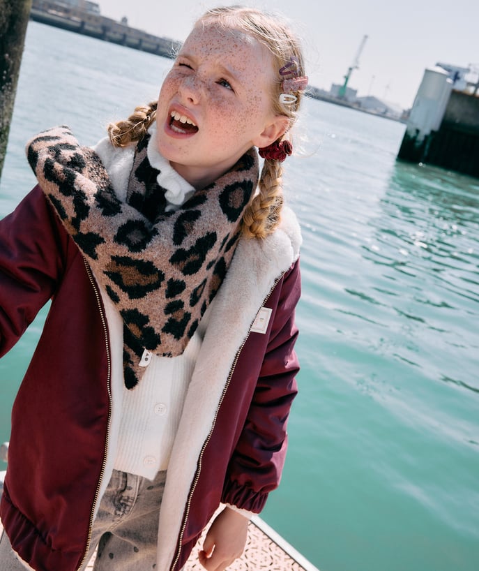 Blouson fille bordeaux déperlant et réversible - 1