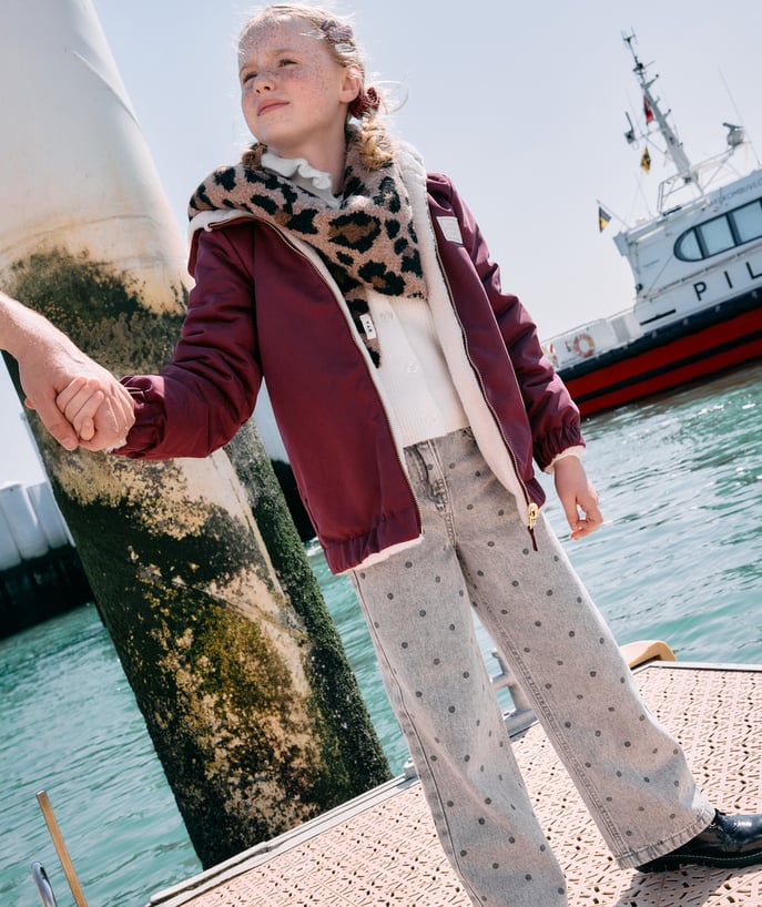 Blouson fille bordeaux déperlant et réversible - 2