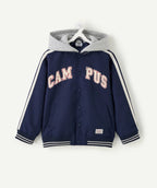 Blouson garçon bleu à capuche style teddy - 2