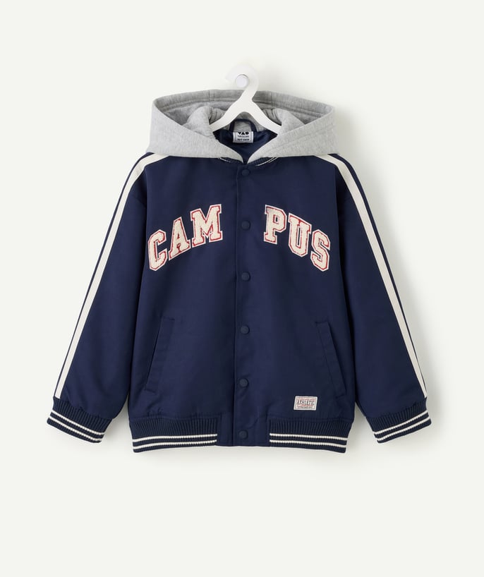 Blouson garçon bleu à capuche style teddy - 2
