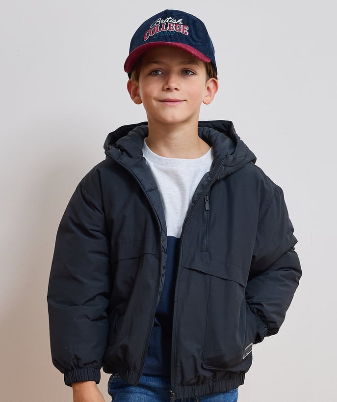 Blouson garçon noir déperlant avec capuche - 1