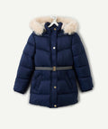 Doudoune longue fille bleu marine avec ceinture déperlante - 1