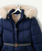 Doudoune longue fille bleu marine avec ceinture déperlante - 2