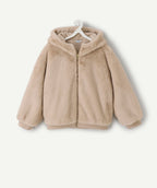 Blouson imitation fourrure fille  beige à capuche zippé - 2