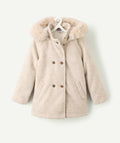 Manteau d'hiver long fille beige très chaud avec capuche - 1
