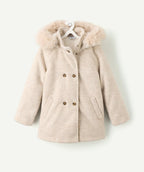Manteau d'hiver long fille beige très chaud avec capuche - 1