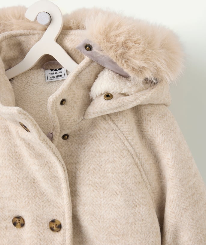 Manteau d'hiver long fille beige très chaud avec capuche - 2