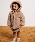 Manteau bébé fille beige imitation fourrure - 1