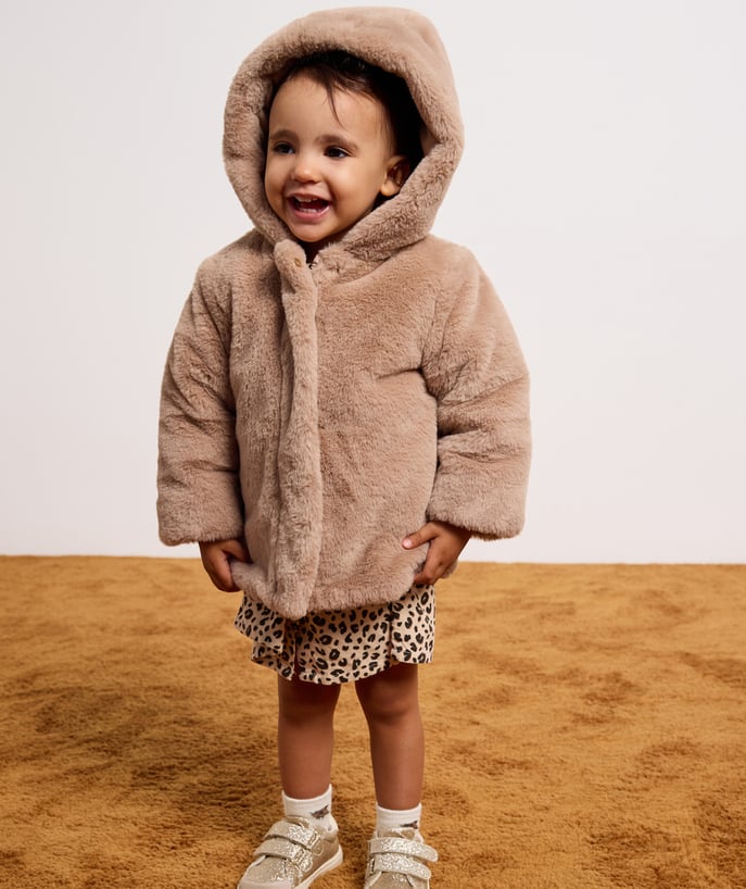 Manteau bébé fille beige imitation fourrure - 1