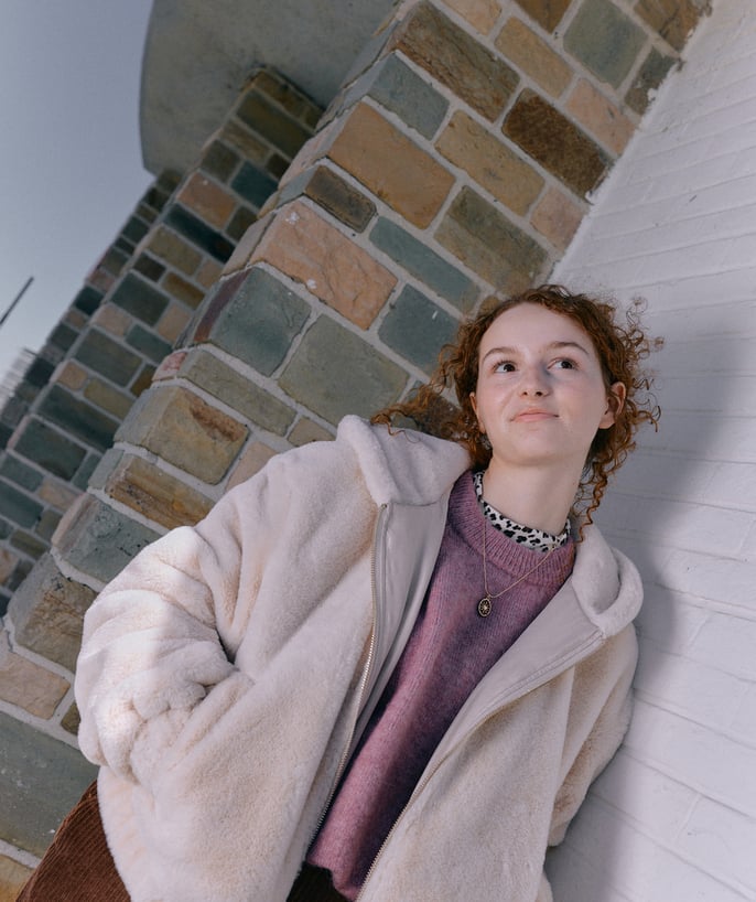 Blouson fille beige imitation fourrure - 1