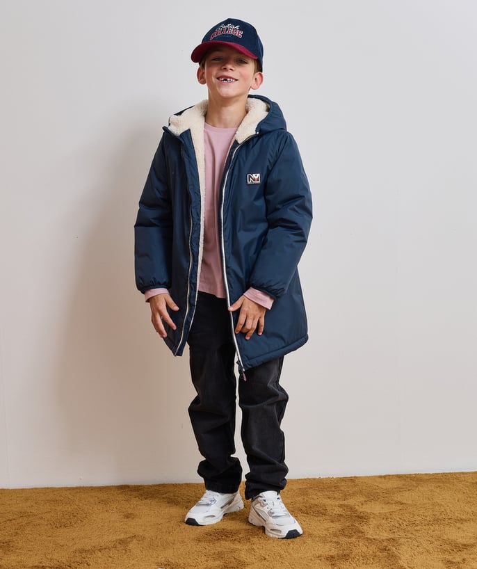 Blouson garçon bleu doublure moumoute déperlant - 1