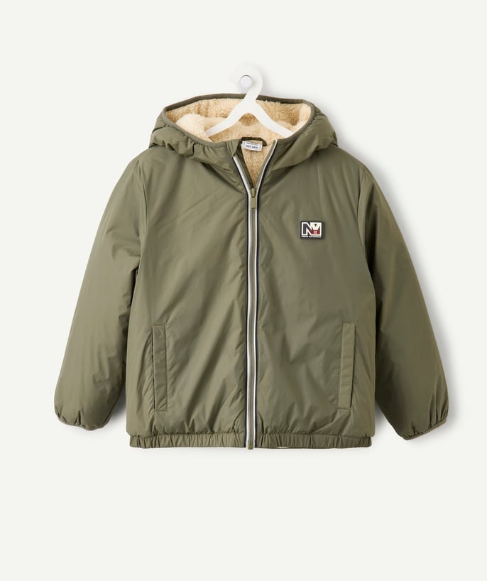 Blouson garçon vert doublé sherpa déperlant - 1