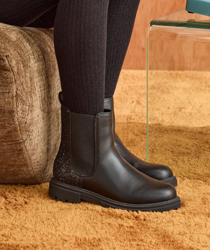 Bottines fille noires pailletées - 1