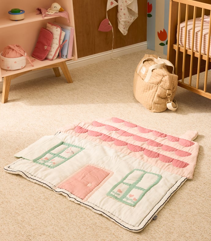 Tapis de parc bébé fille imprimé maison - 1