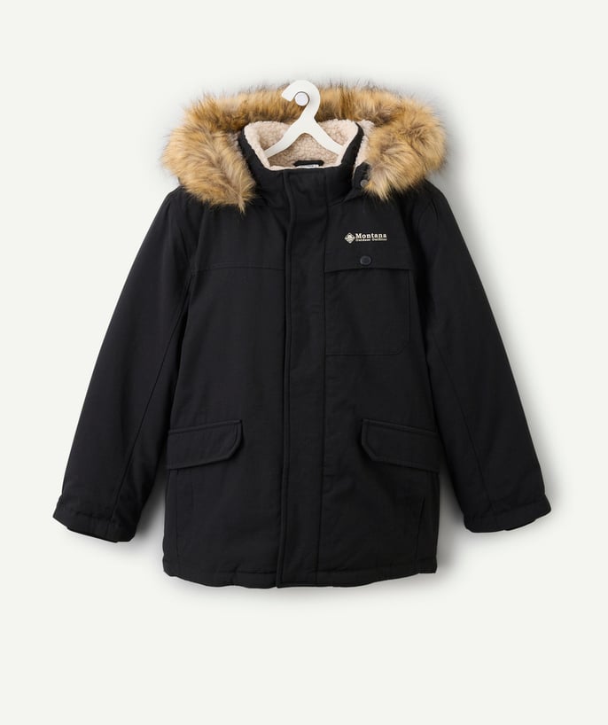 Parka garçon noir doublée sherpa déperlant - 1