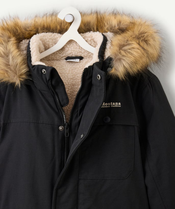 Parka garçon noir doublée sherpa déperlant - 2