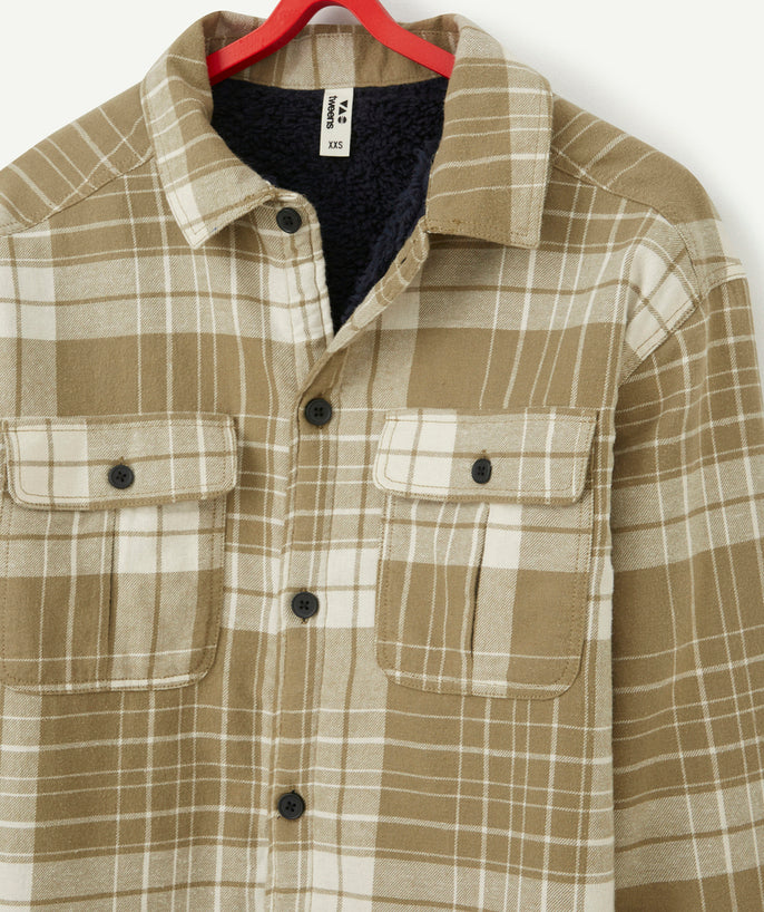 Chemise à carreaux garçon verte doublée en sherpa - 2