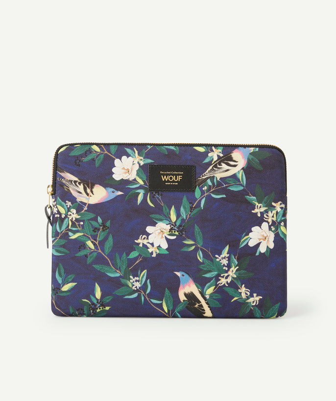 Housse pour tablette en fibres recyclées bleue et imprimée oiseaux - 1