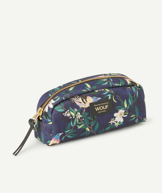 Trousse en fibres recyclées bleue et imprimée oiseaux 19 x 9 x 6.5 cm - 1